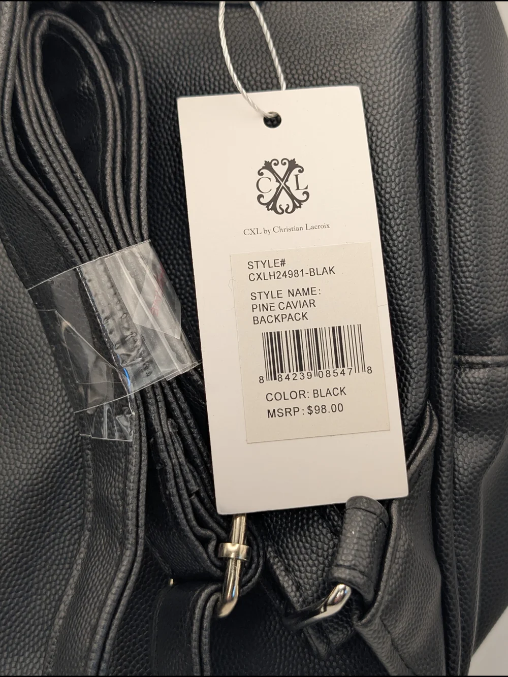 CXL by Christian Lacroix Black Pebbled Backpack Zip Top Silver Hardware